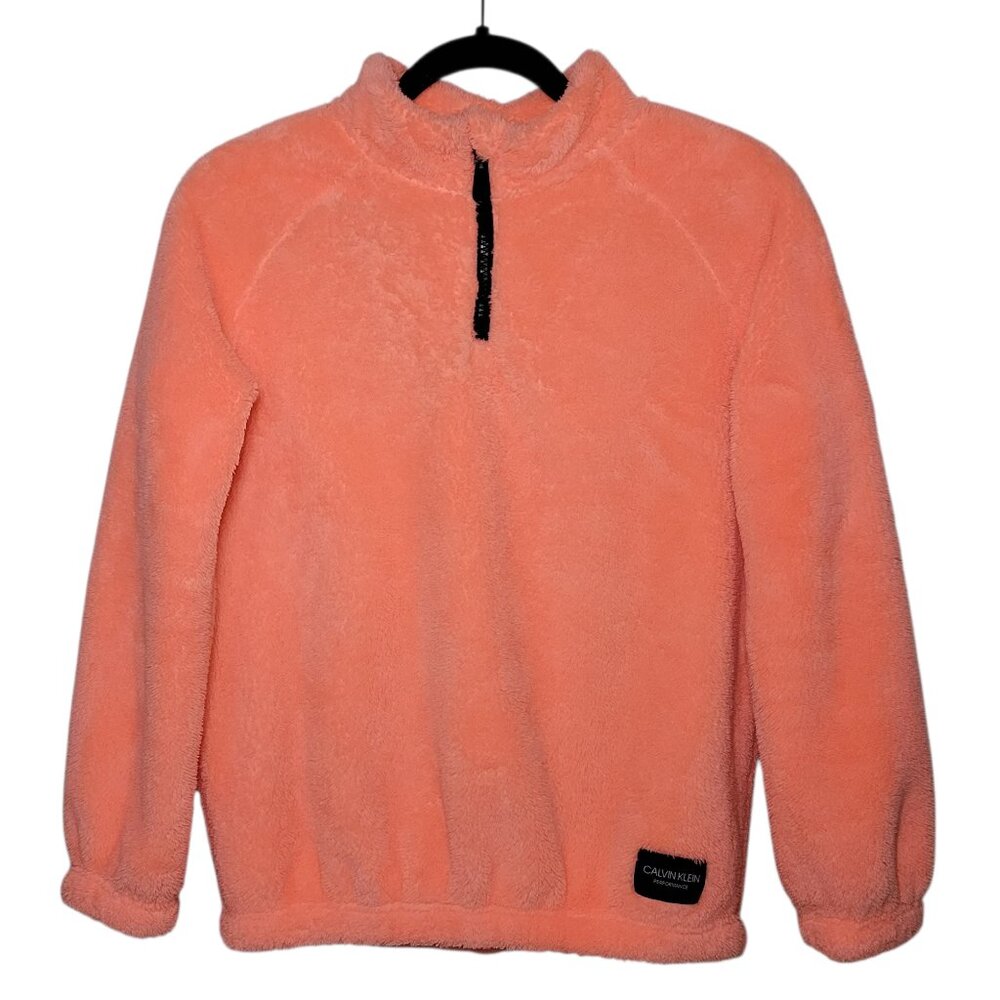 Calvin Klein Girls Performance Sherpa Quarter Zip Pullover Bright Coral Large